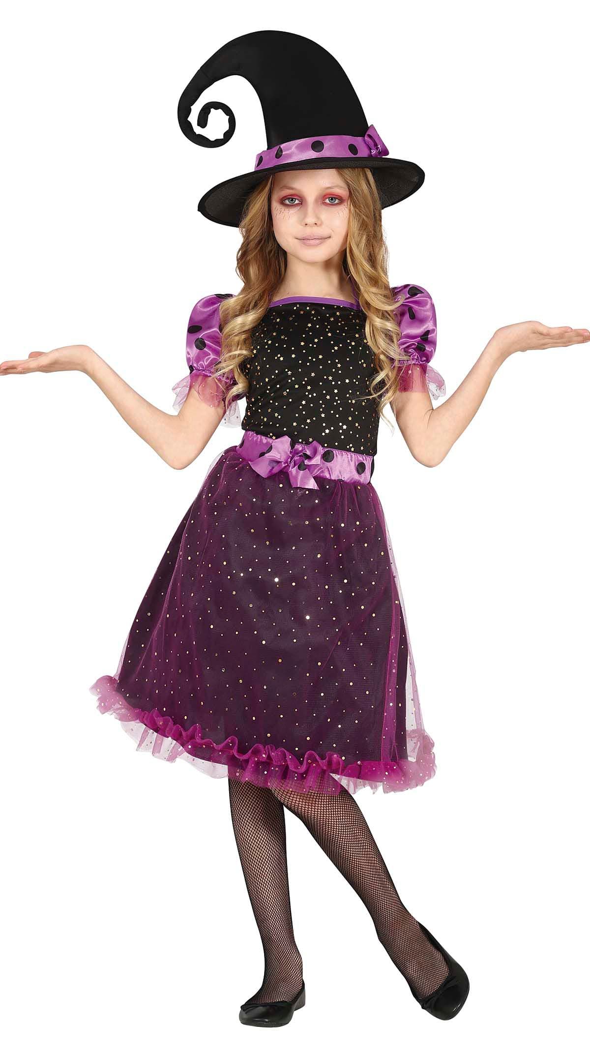 Lilla heks – kostume til piger, sort og lilla, model 77643