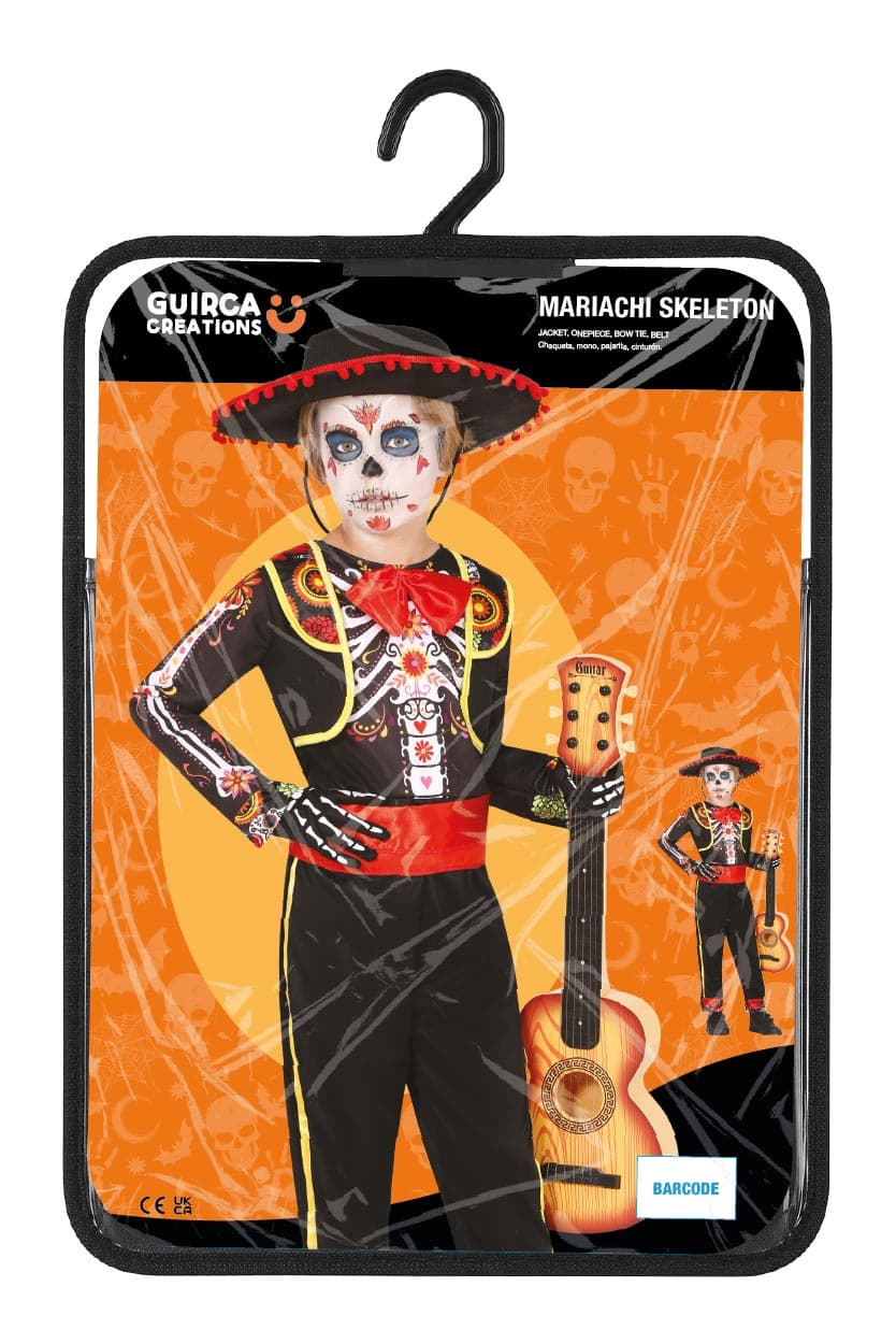 Mariachi-skelet – kostume til drenge, sort og flerfarvet
