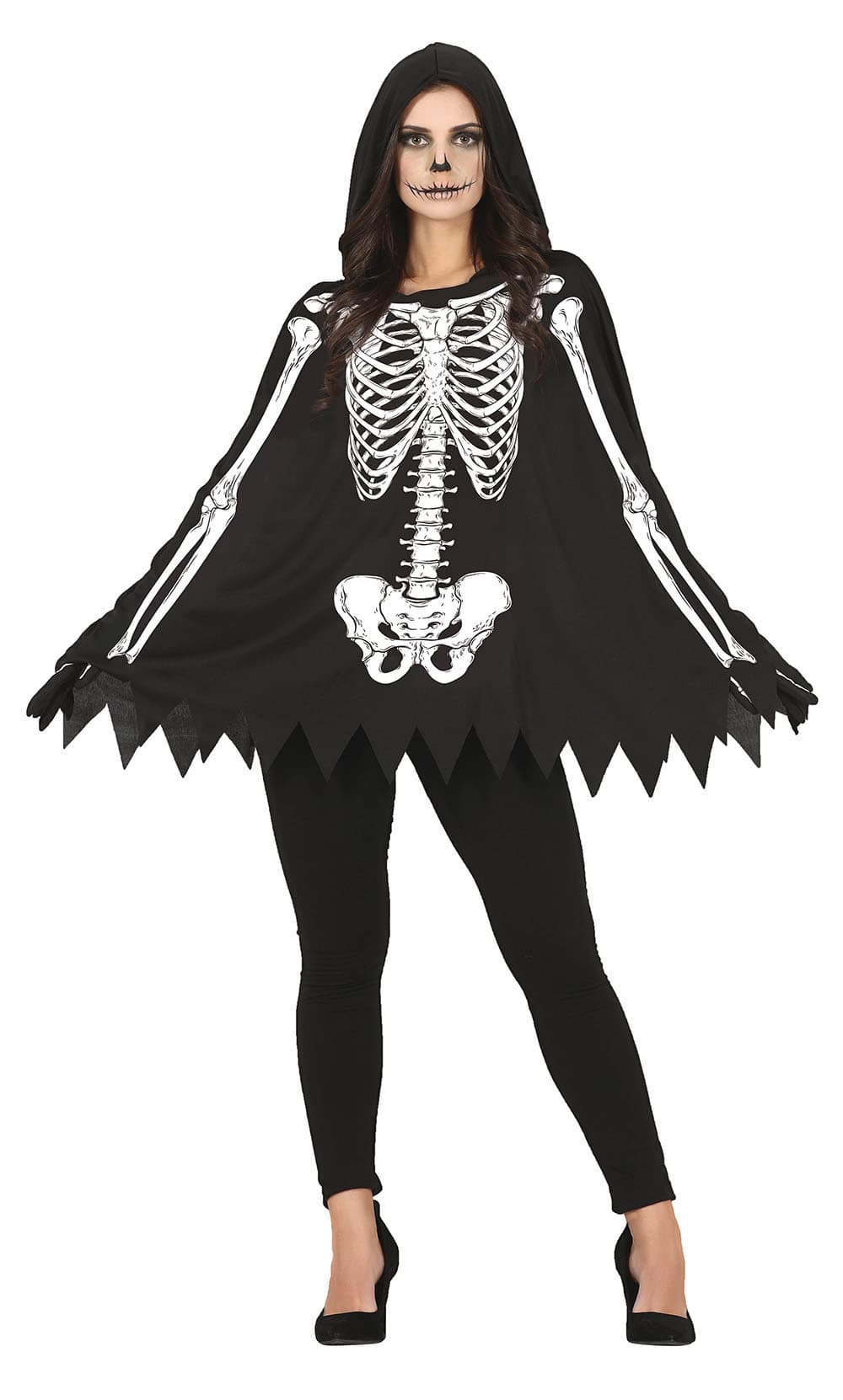 Skeletponcho – kostume til damer, sort og hvid
