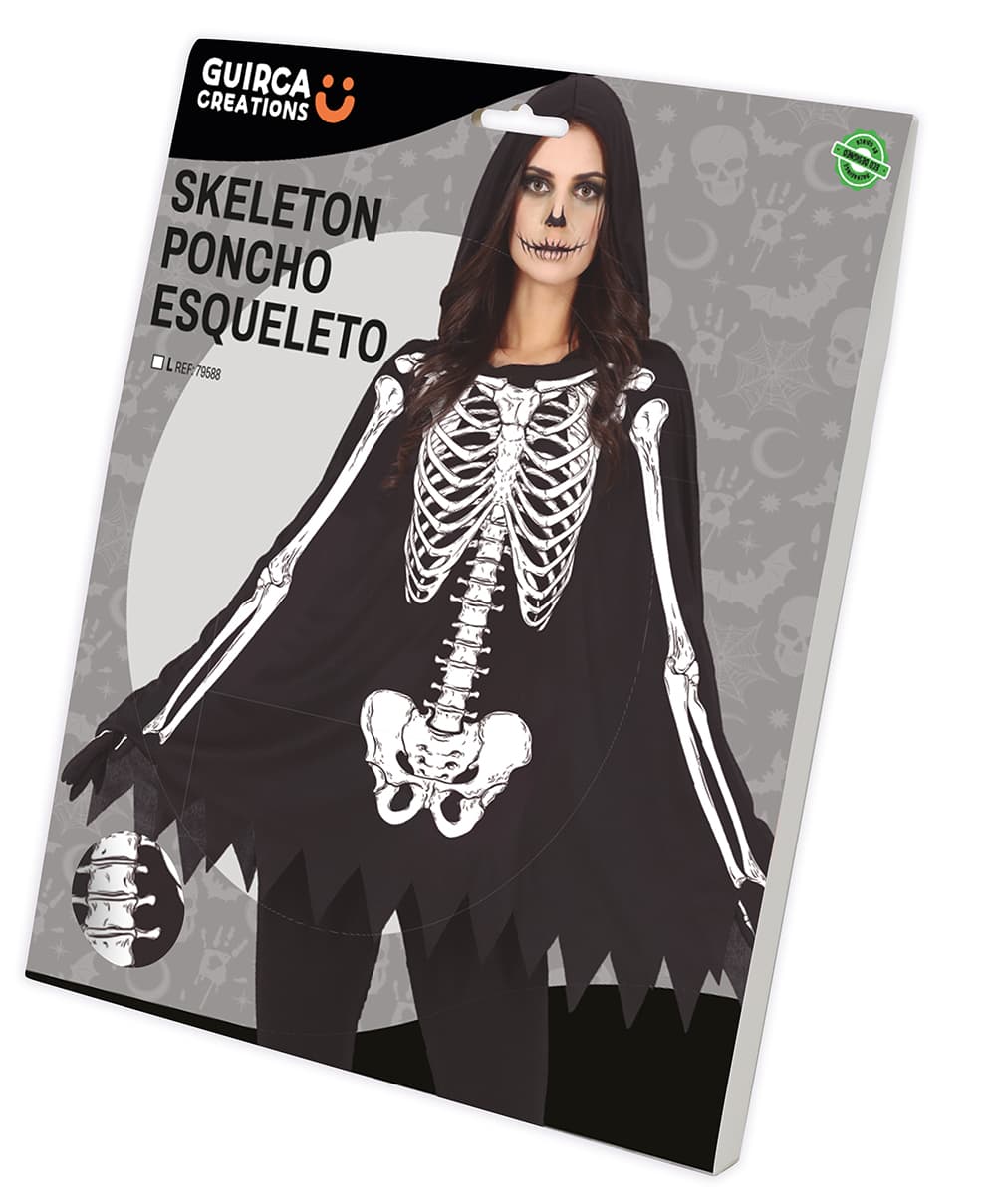 Skeletponcho – kostume til damer, sort og hvid