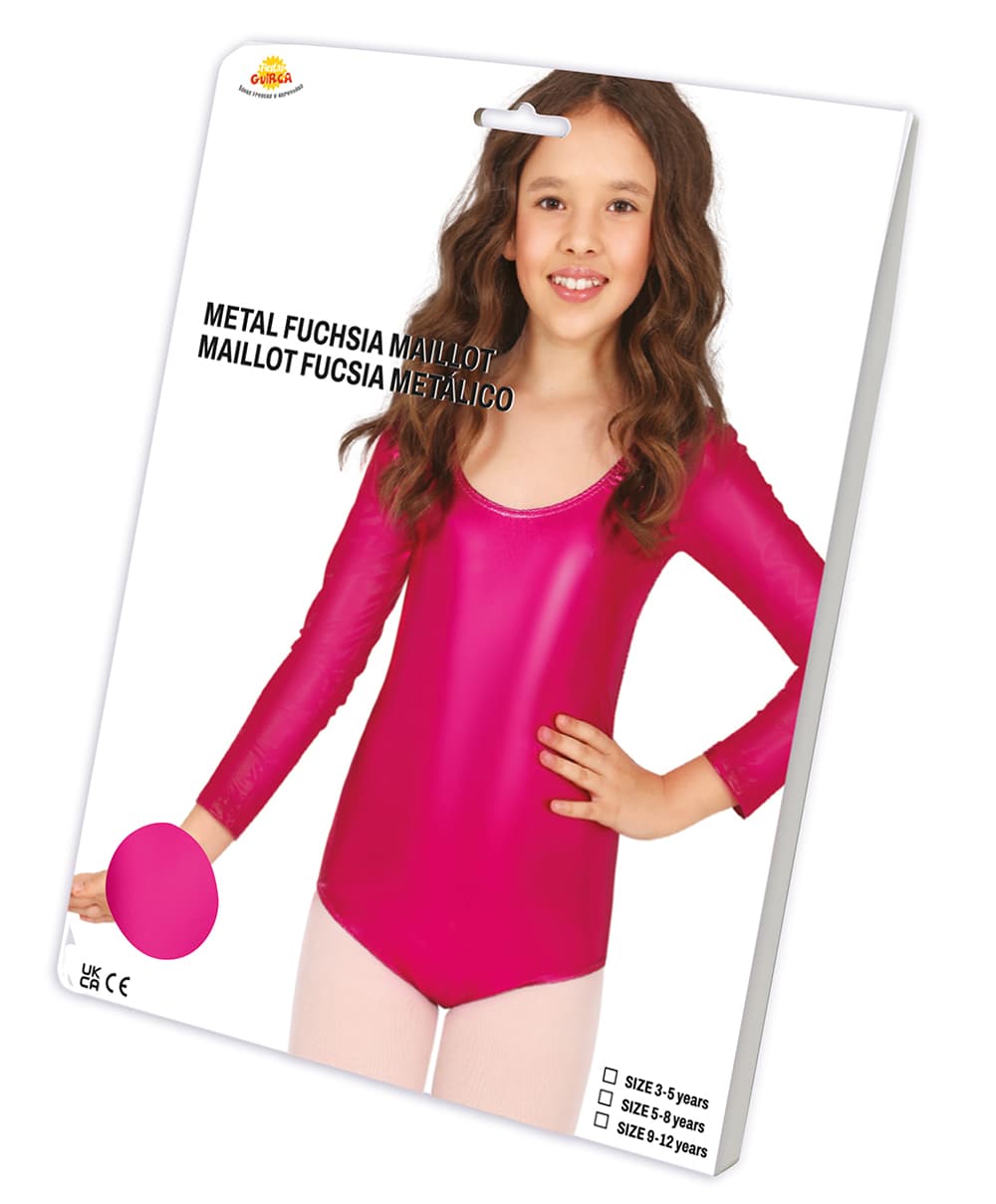 Langærmet body i metallisk fuchsia til piger