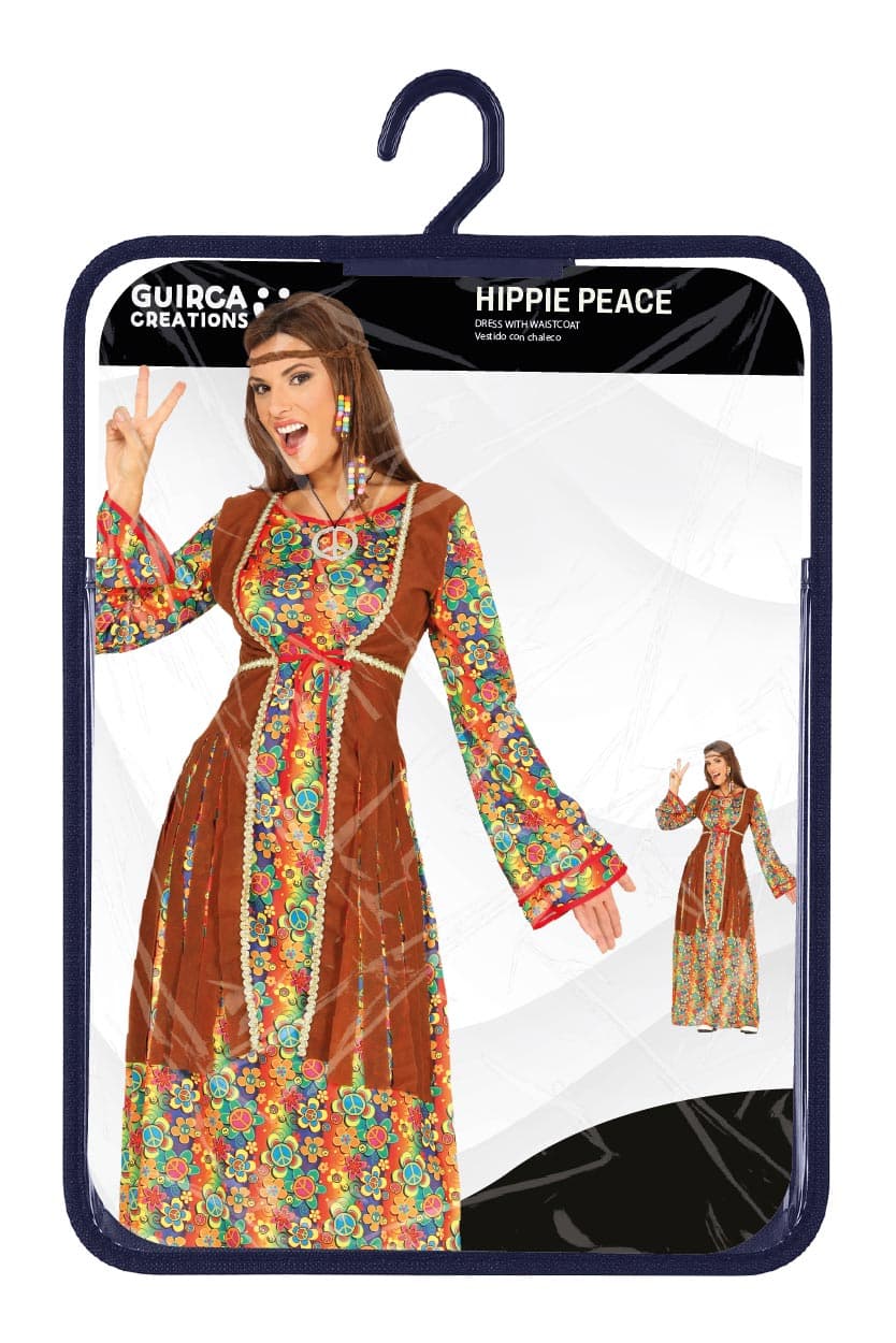 Hippie – kostume til damer, brun og flerfarvet, model 88085