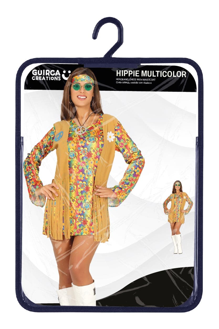 Hippie – kostume til damer, brun og flerfarvet, model 88173