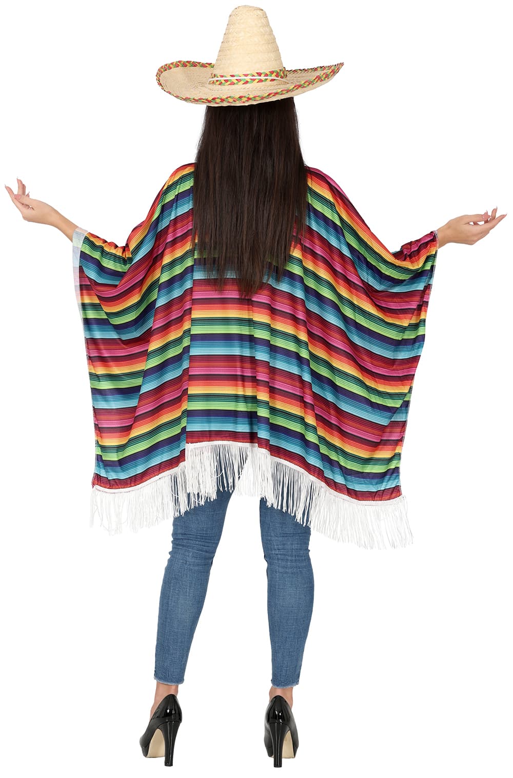 Flerfarvet mexicansk poncho – kostume til voksne