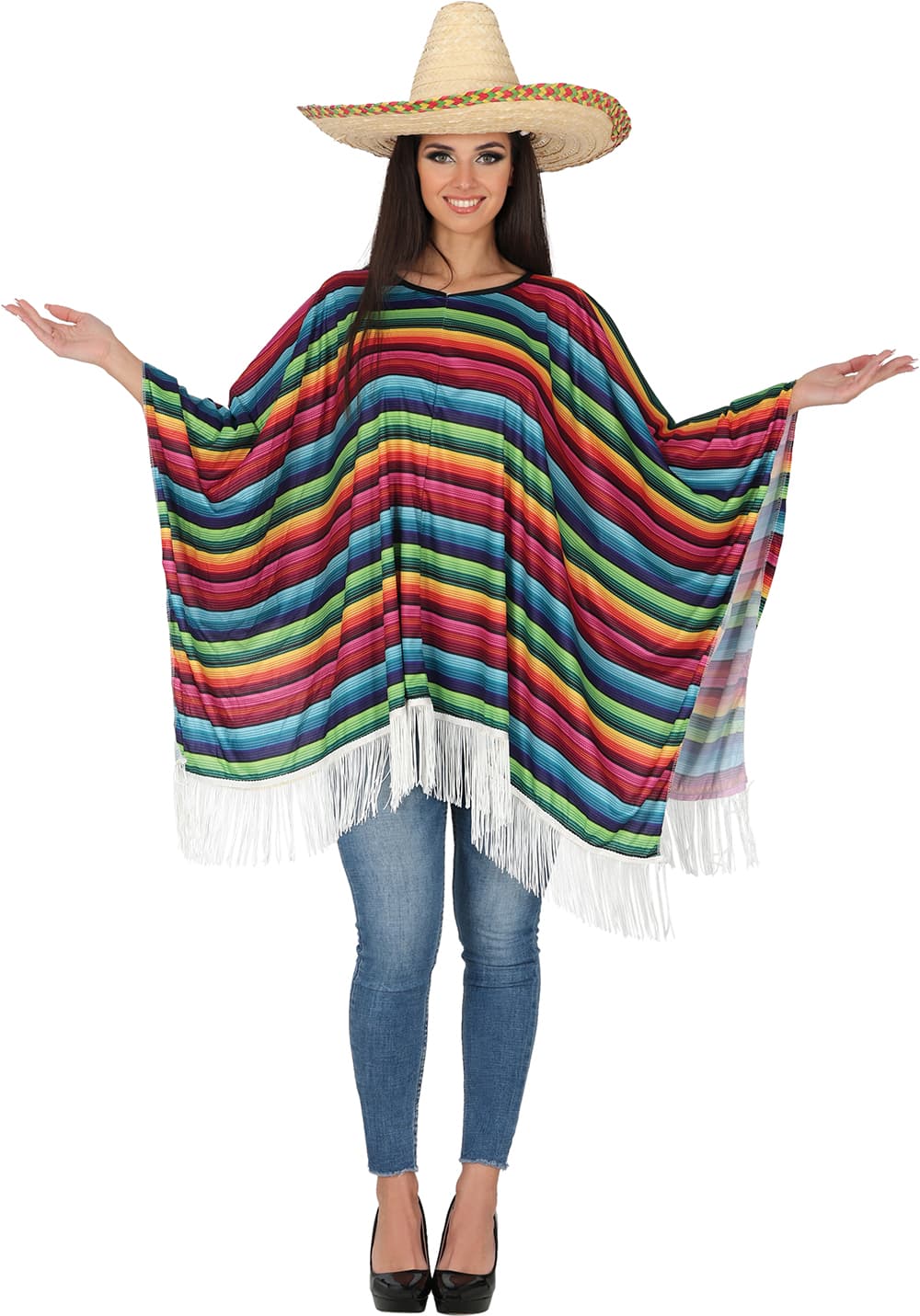 Flerfarvet mexicansk poncho – kostume til voksne