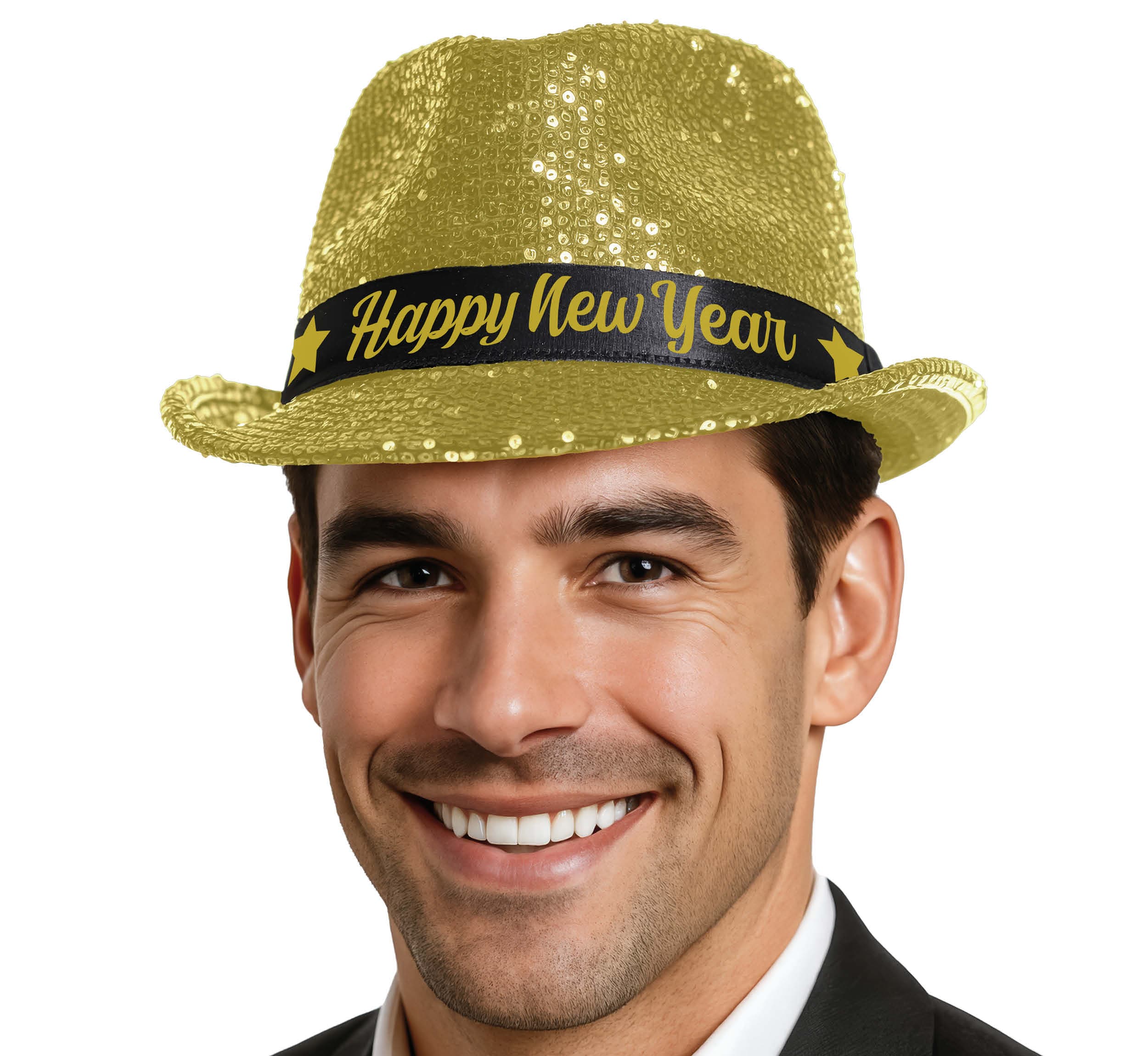 Gangsterhat "Happy New Year" med guldpailletter