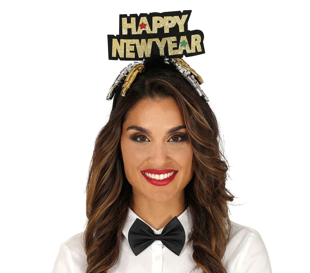 Hårbøjle "Happy New Year" i guld og sølv